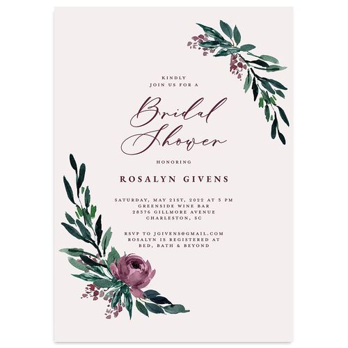 Gilded Botanical Bridal Shower invitations Mauve Signature Blank Standard