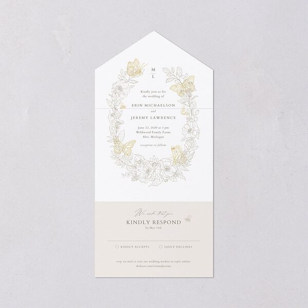 Butterfly Botanical All-in-One Wedding Invitations Pure White Signature Light Both Recipient and Return Addresses No