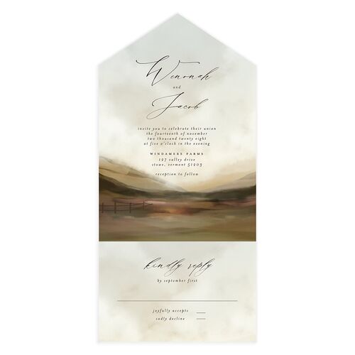 Western Valley All-in-One Wedding Invitations Tan Signature Light Both Recipient and Return Addresses No