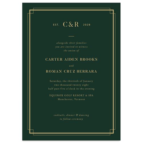 Luxe Monogram Wedding Invitations Dark Green Signature Blank No Standard