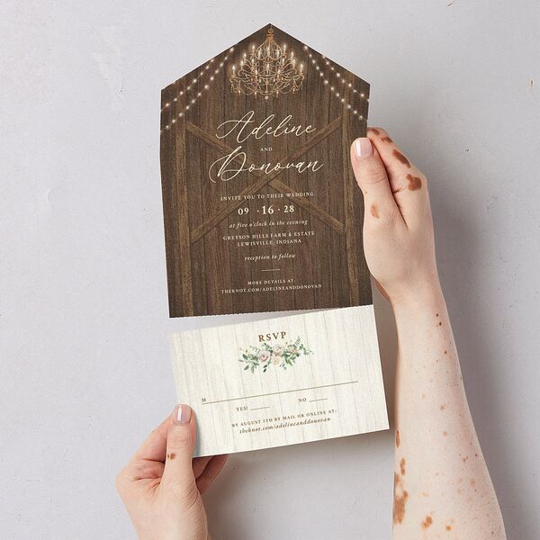 Farmhouse Lights All-in-One Wedding Invitations Walnut Signature Light Both Recipient and Return Addresses No