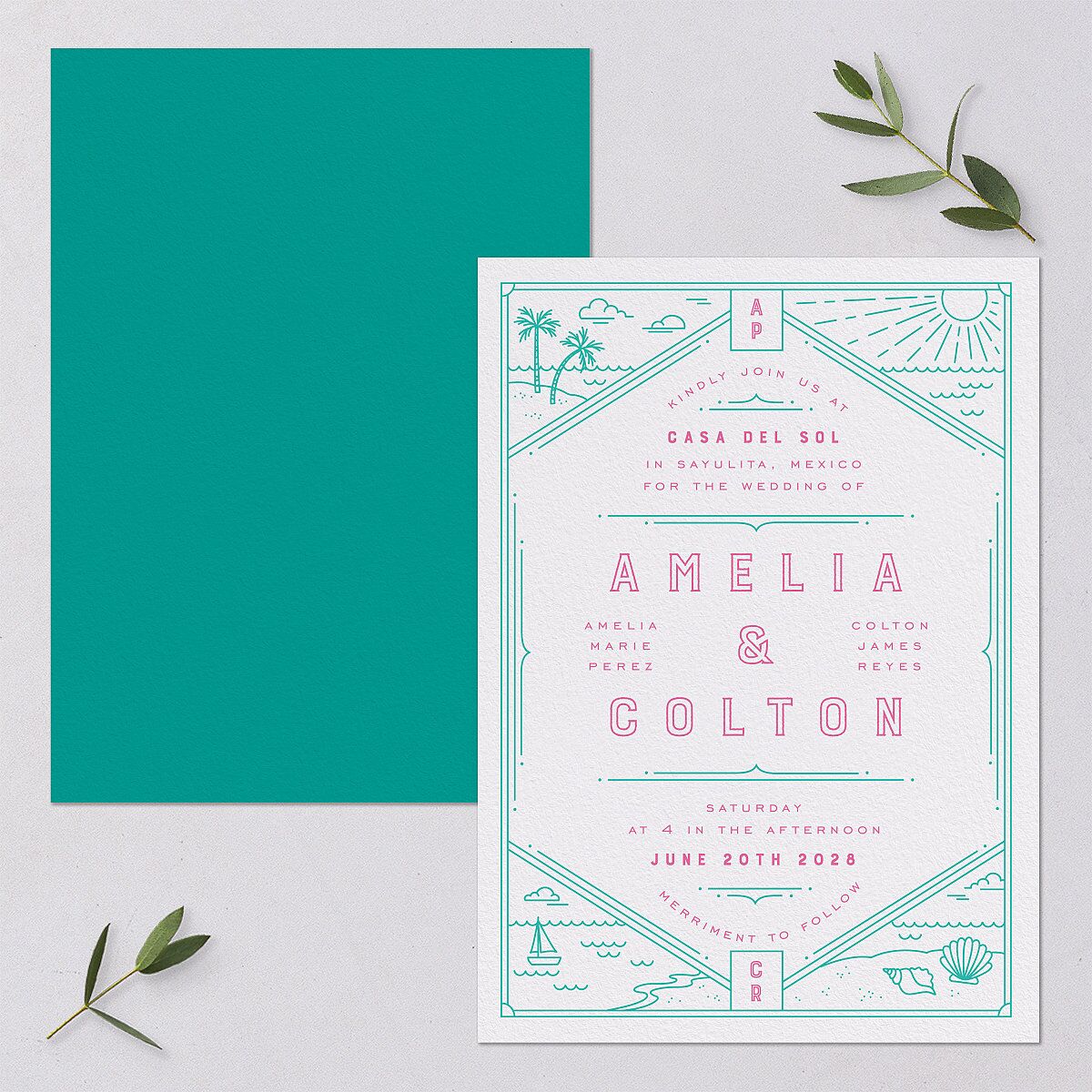 Iconic Beach Wedding Invitations Sky Signature Blank No Standard