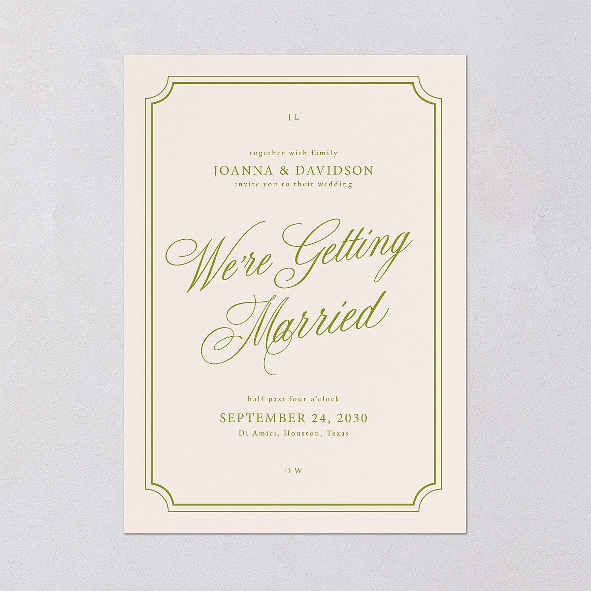 We're Getting Married Wedding Invitations Deep Olive Signature Blank No Standard