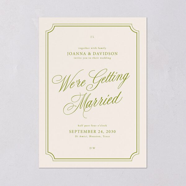 We're Getting Married Wedding Invitations Deep Olive Signature Blank No Standard