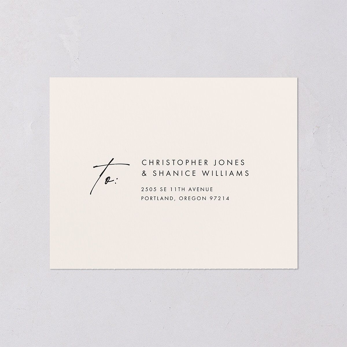 Simply Script All-in-One Wedding Invitations Linen Signature Light Both Recipient and Return Addresses No