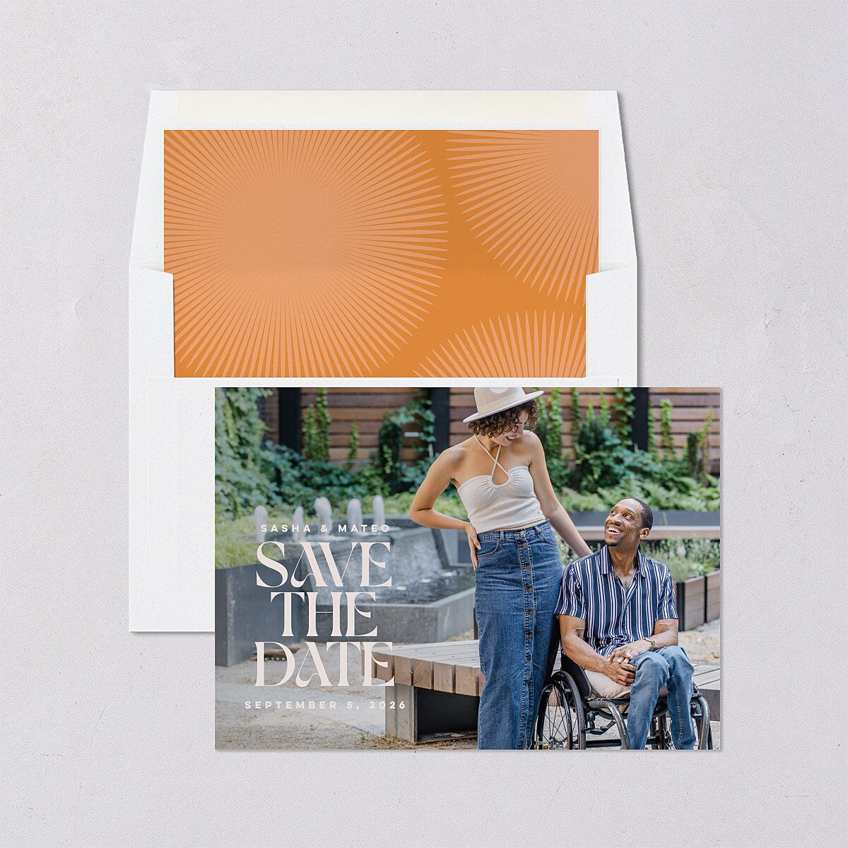 Retro Sunburst Save the Date Cards Pumpkin Signature smooth Blank No Standard