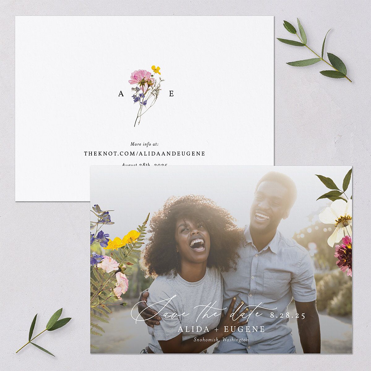 Pressed Flowers Save The Date Cards Sunflower Signature smooth Blank No