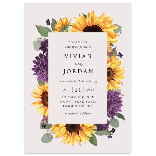 Classic Countryside Sunflowers Wedding Invitations Purple Haze Signature Blank No Standard