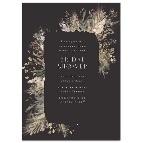 Ethereal Pampas Bridal Shower Invitations Charcoal Signature Blank Standard