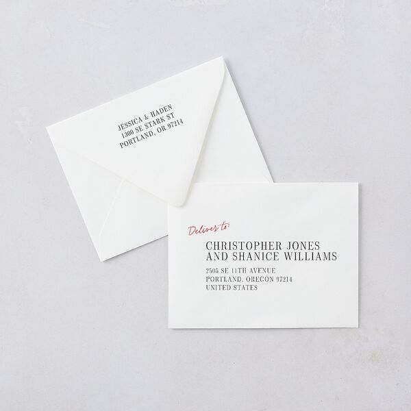 Modern Circled Calendar Date Save the Date Petite Card Euro Envelopes White Jewel Red Both Recipient and Return Addresses Luxe Signature
