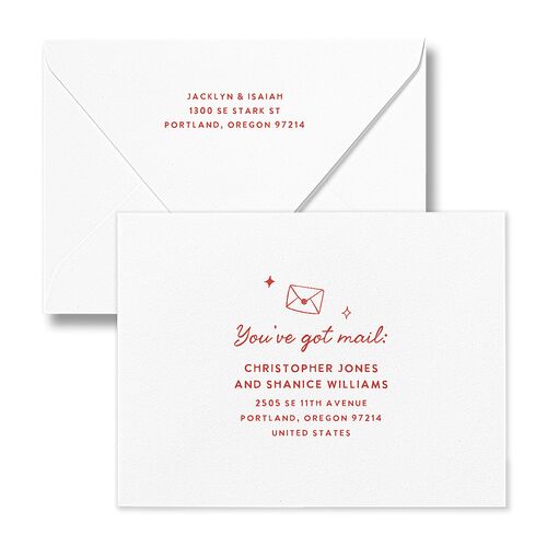 Hand Drawn Wedding Icons Photo Save the Date Petite Card Euro Envelopes White Soft Pink Both Recipient and Return Addresses Luxe Signature