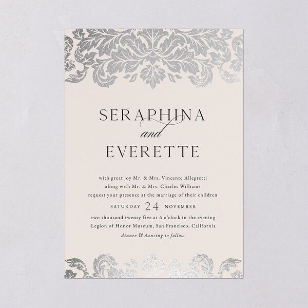 Elegant Damask Wedding Invitations Silver Champagne Signature Blank No