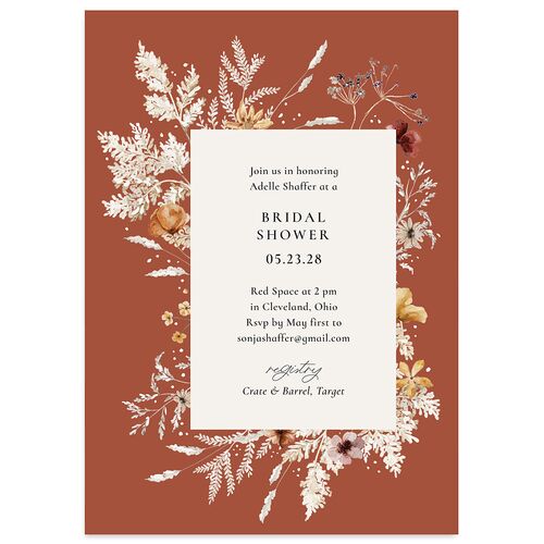 Dried Blooms Bridal Shower Invitations Copper Signature Blank Standard