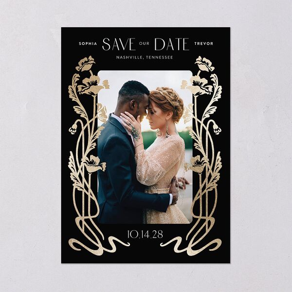 Gilded Nouveau Save the Date Cards Gold Licorice Signature smooth Blank No Standard