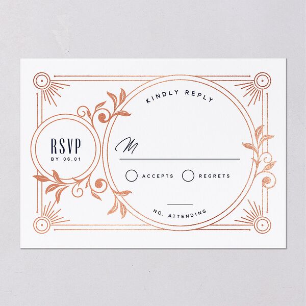 Ornate Elegance Wedding Response Cards Rose Gold Navy Signature