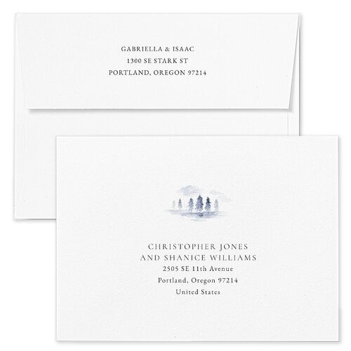 Watercolor Mountains Wedding Invitation Envelopes White Regency Blue Both Recipient and Return Addresses Standard Signature