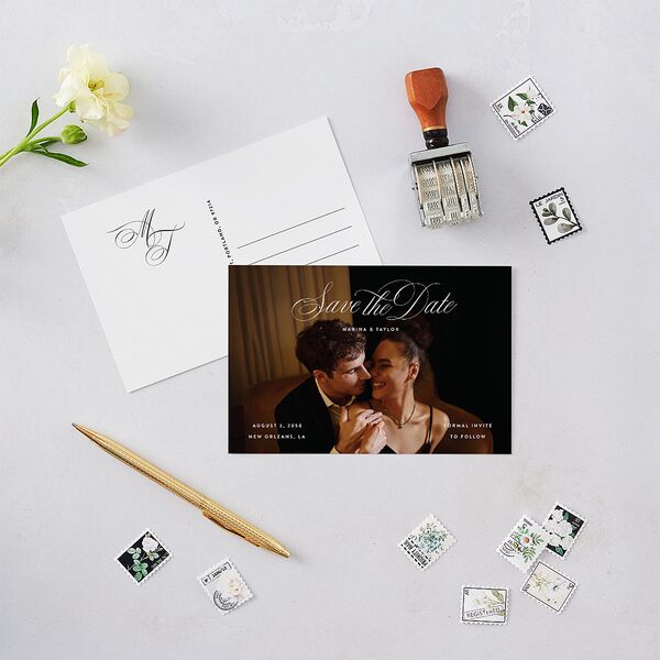 Vintage Classic Photo Save the Date Postcards Midnight