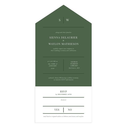 Classic Line All-in-One Wedding Invitations Hunter Green Signature Light Both Recipient and Return Addresses No