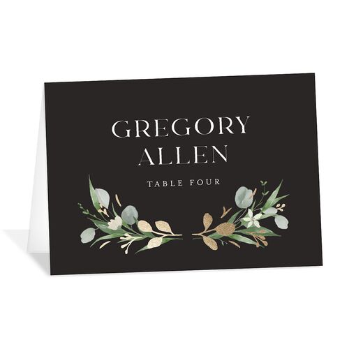 Greenery Laurel Foil Place Cards Charcoal Gold Signature