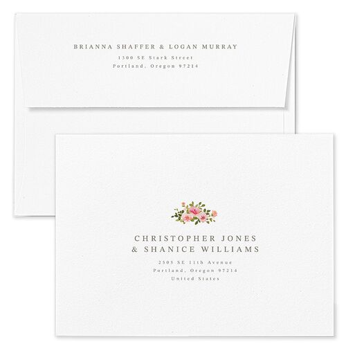 Watercolor Floral Crest Wedding Invitation Envelopes Shell Pink Rose Return Address Standard Signature