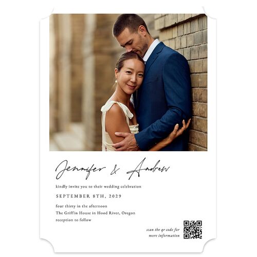 Simple Modern Photo QR Wedding Invitations Pure White Signature Blank No Ticket