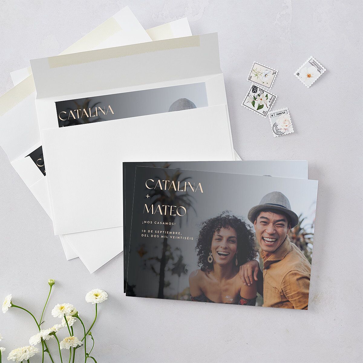 Santa Cruz Save The Date Cards Tangerine Signature smooth Blank No