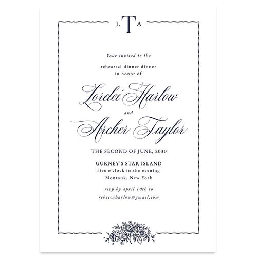 Coastal Oysters and Anchors Rehearsal Dinner Invitations Navy Signature Blank Standard