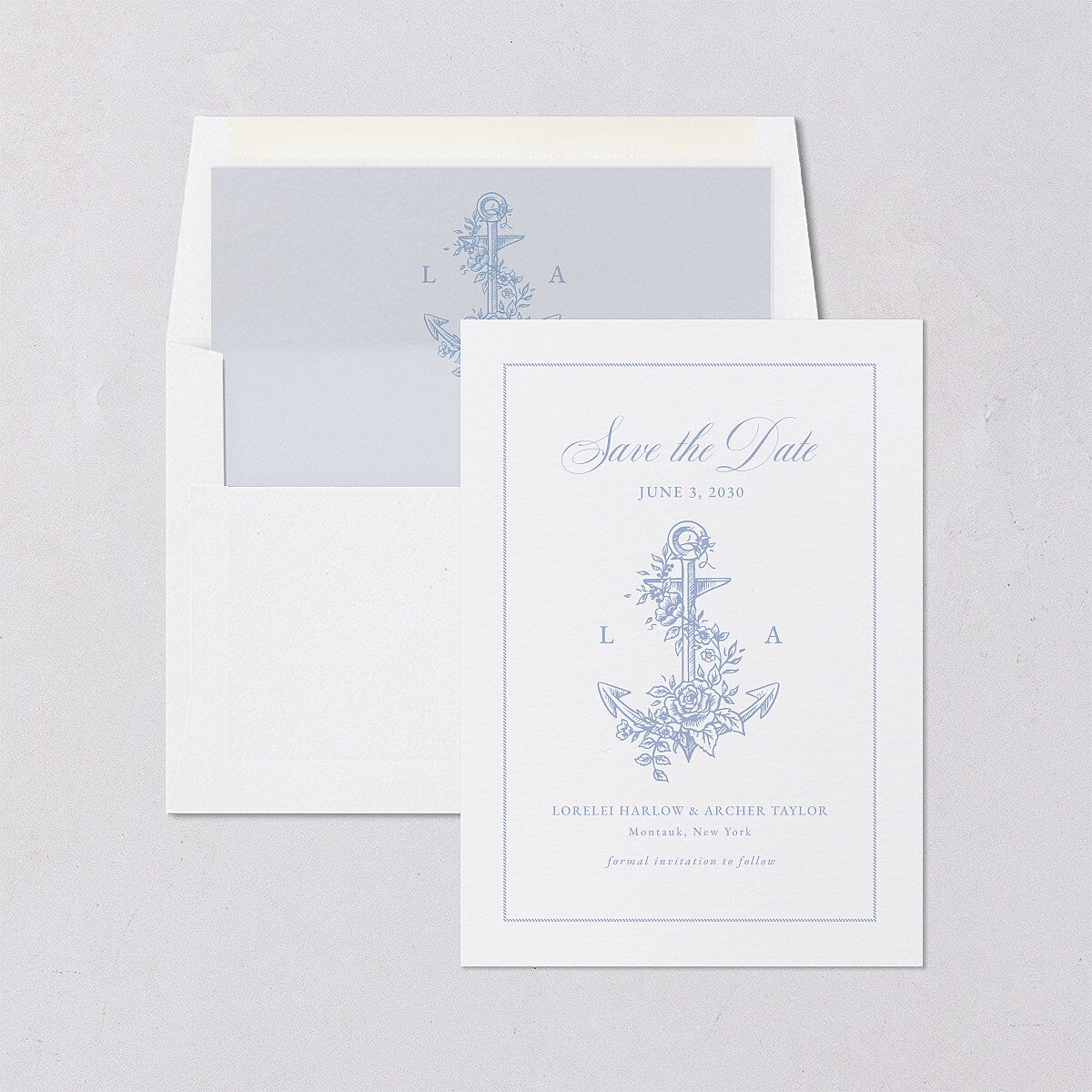Coastal Oysters and Anchors Save the Date Cards Sea Blue Signature smooth Blank No Standard