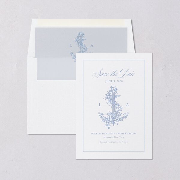 Coastal Oysters and Anchors Save the Date Cards Sea Blue Signature smooth Blank No Standard