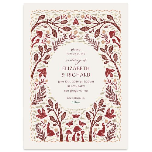 Woodland Whimsy Wedding Invitations Maroon Signature Blank No Standard