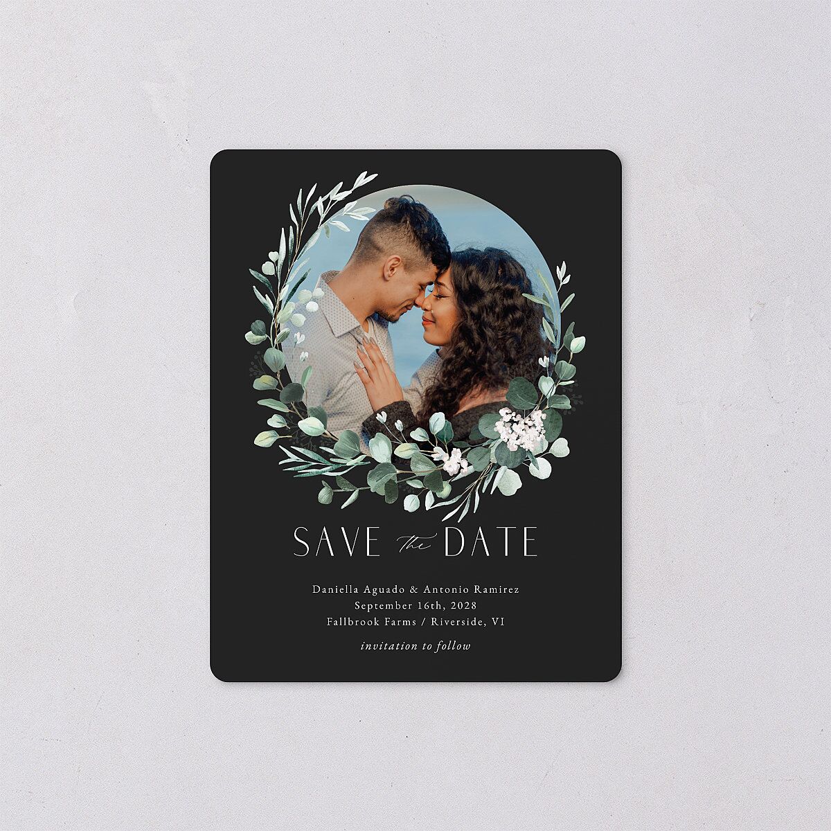 Eucalyptus Hoop Save The Date Magnets Charcoal Magnet Paper