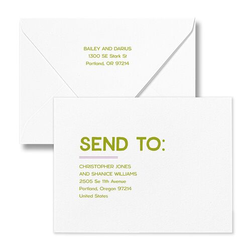 Hand Drawn Party Thank You Card Euro Envelopes White Peridot Both Recipient and Return Addresses Luxe Signature