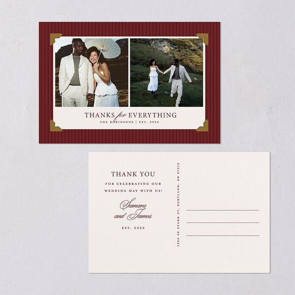 First Christmas Photo Album Thank You Postcards Merlot