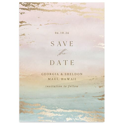 Ethereal Sunset Save The Date Cards Gold Peach Fuzz Signature smooth Blank No Standard