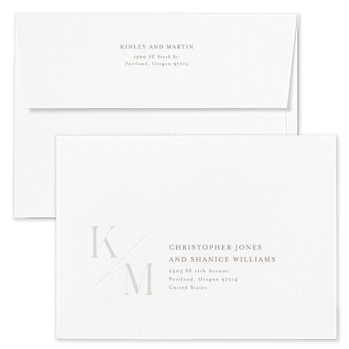 Monogram Slant Wedding Invitation Envelopes Rose Fawn Both Recipient and Return Addresses Standard Signature