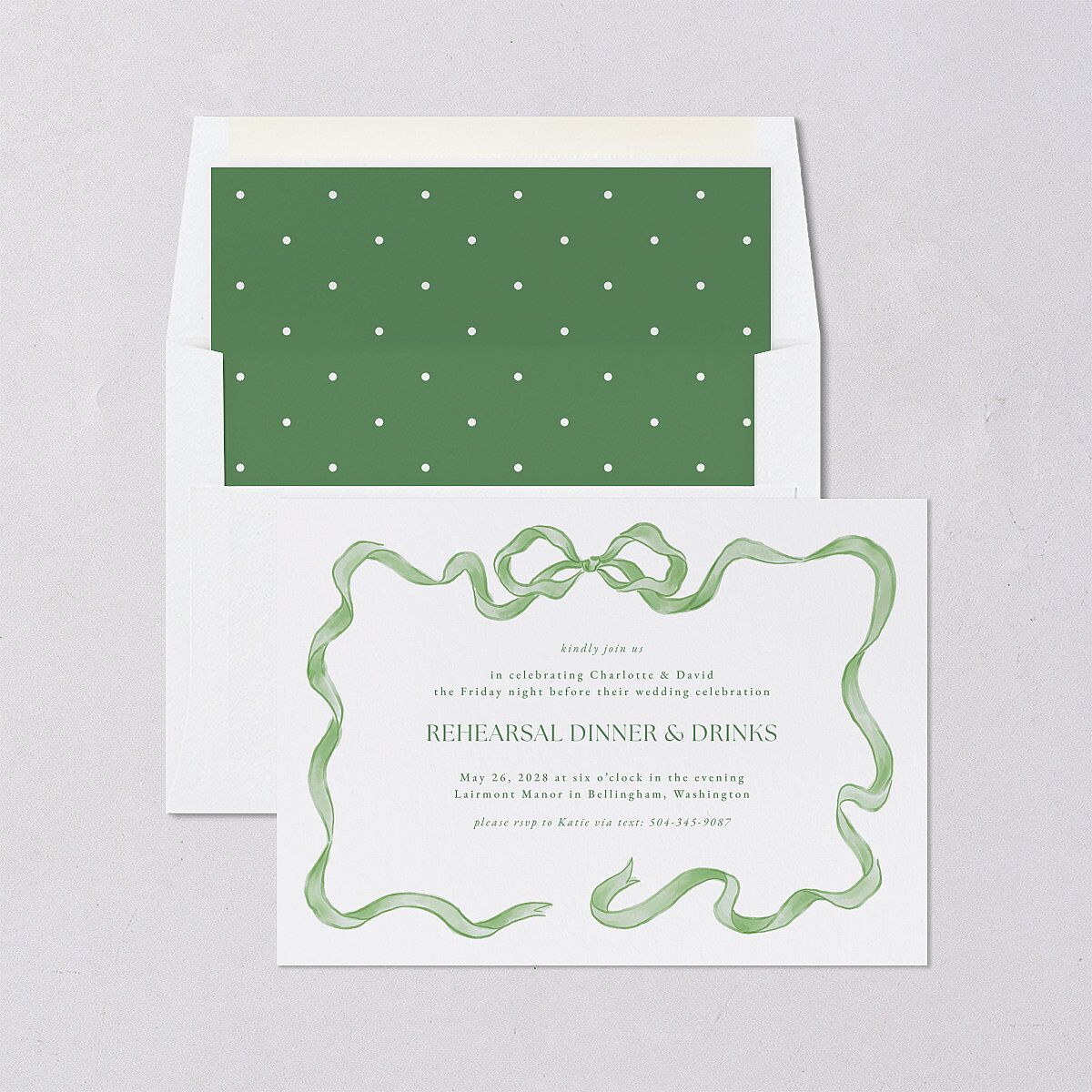 Vintage Bow Rehearsal Dinner Invitations Jewel Green Signature Blank Standard