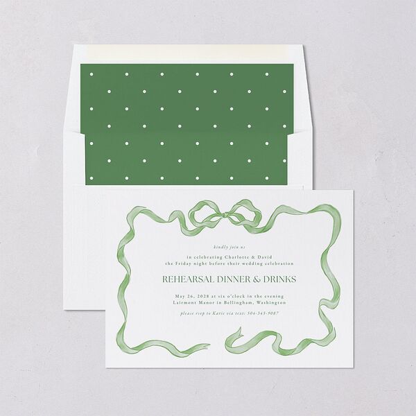 Vintage Bow Rehearsal Dinner Invitations Jewel Green Signature Blank Standard