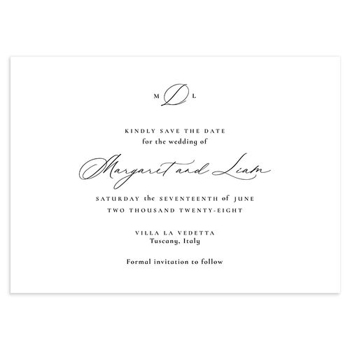 Black Tie Initial Save The Date Cards Pure White Signature smooth Blank No Standard
