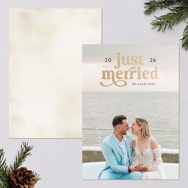 Just Merried Holiday Cards Gold Fawn Signature Blank Portrait Standard