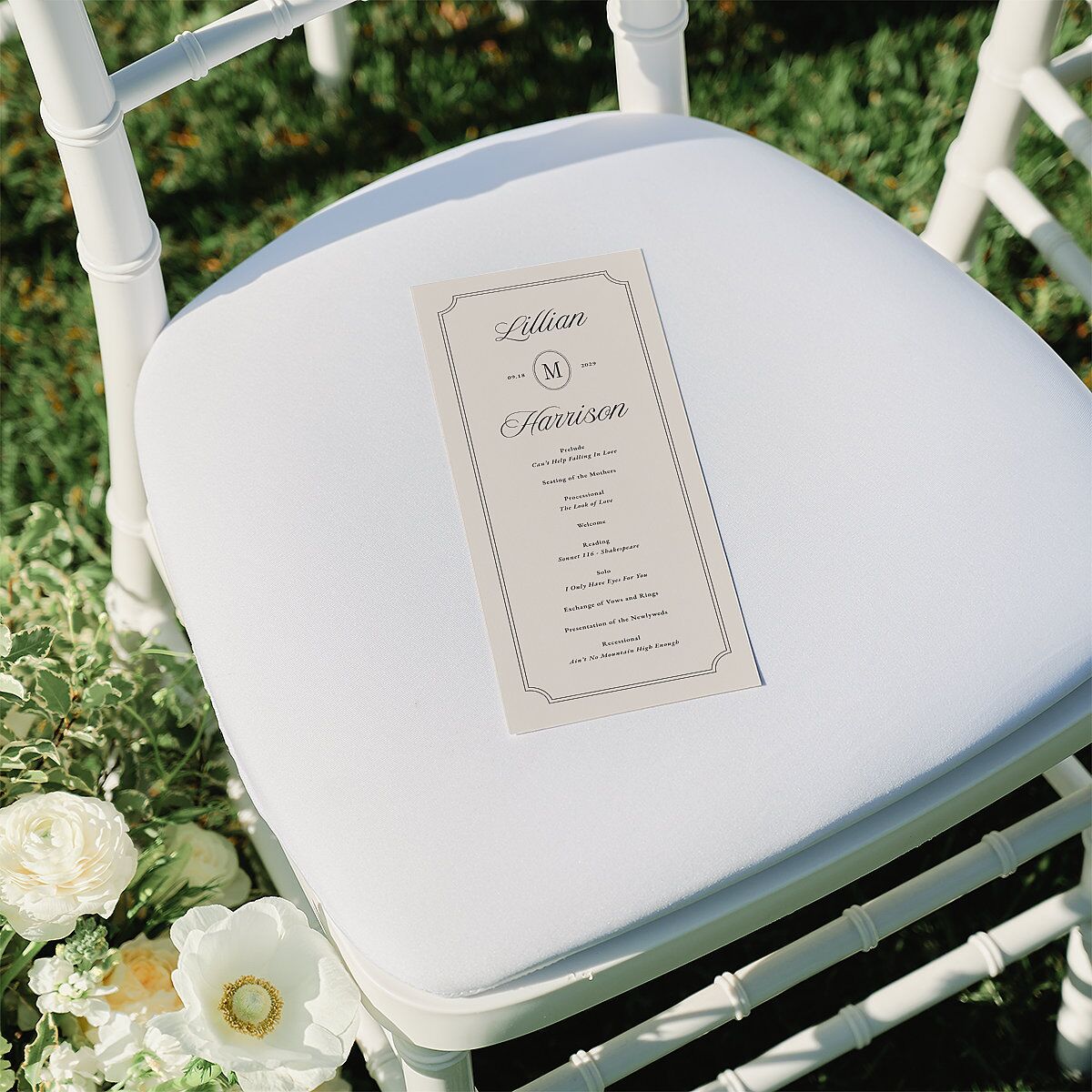 Elegant Oval Monogram Wedding Programs Sand Signature