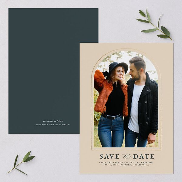 Floral Arch Foil Save The Date Cards Gold Moss Signature smooth Blank No