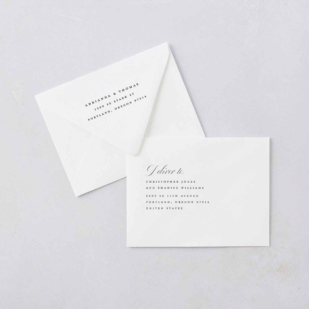 Classic Capture Save the Date Magnet Euro Envelopes White Midnight Both Recipient and Return Addresses Luxe Signature