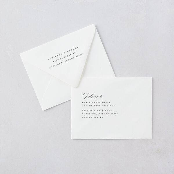 Classic Capture Save the Date Magnet Euro Envelopes White Midnight Both Recipient and Return Addresses Luxe Signature