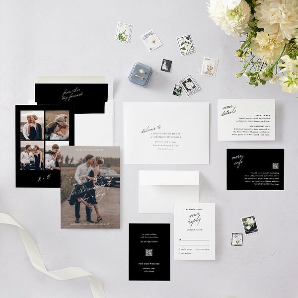 Scripted Announcement Save the Date Cards Licorice Signature smooth Blank No Standard