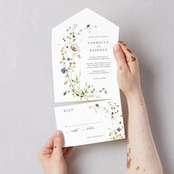 Delicate Wildflower All-in-One Wedding Invitations Pure White Signature Light Both Recipient and Return Addresses No