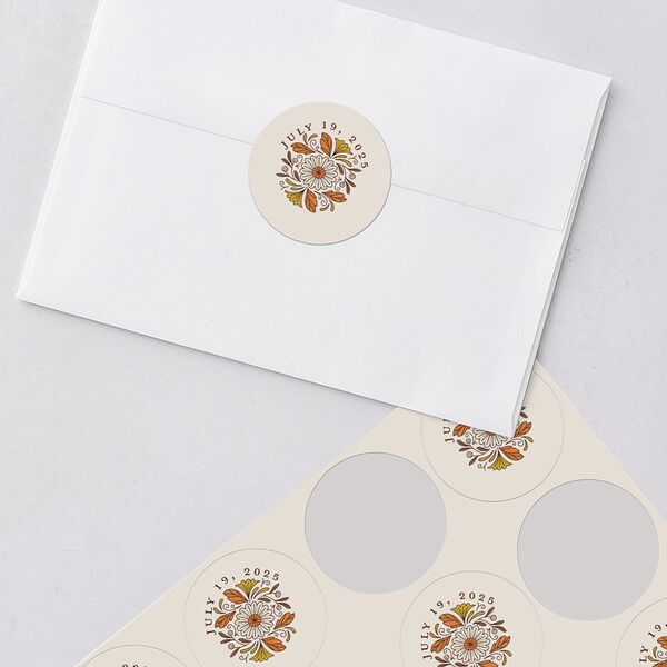 Intricate Vintage Wedding Stickers Tan Circle