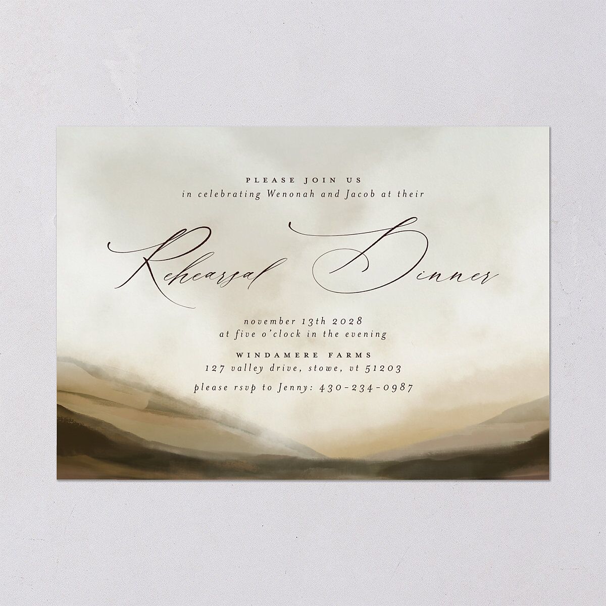 Western Valley Rehearsal Dinner Invitations Tan Signature Blank Standard