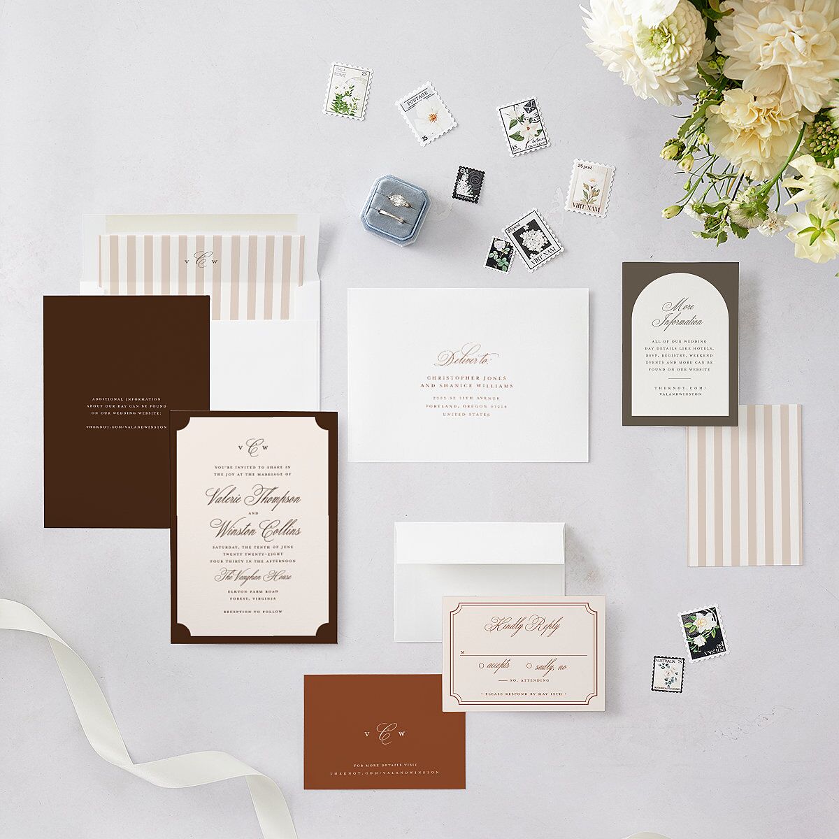 Elegant Eclectic Wedding Invitations Walnut Signature Blank No Ticket
