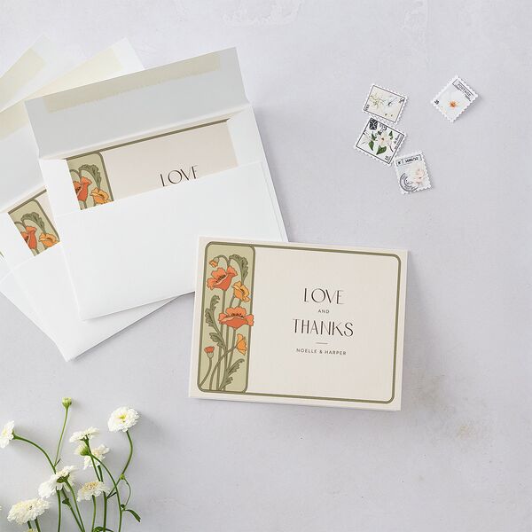 Vintage Nouveau Floral Thank You Cards Pear