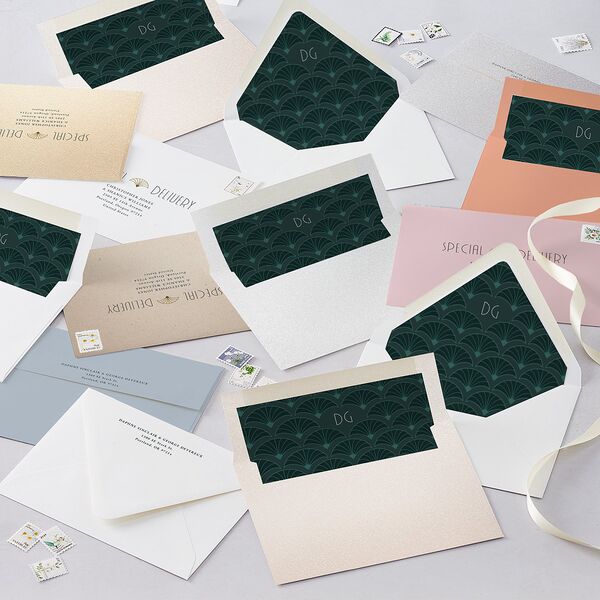 Gatsby Deco Arch Save the Date Cards Dark Emerald Signature smooth Blank No Standard
